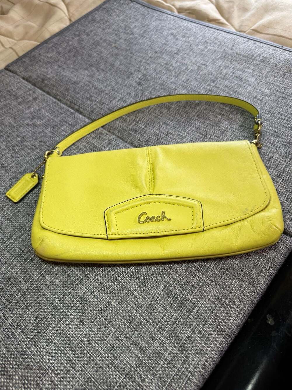 Coach Lemon lime Leather Flap Shoulder Bag Purse